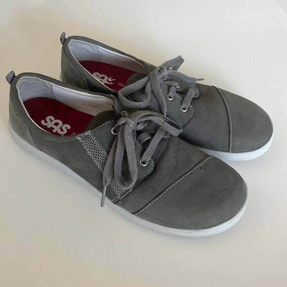 SAS 'Marnie' Women's 8.5N Lace Up Comfort Sneaker Gray Leather Walking Shoe - Picture 2 of 7
